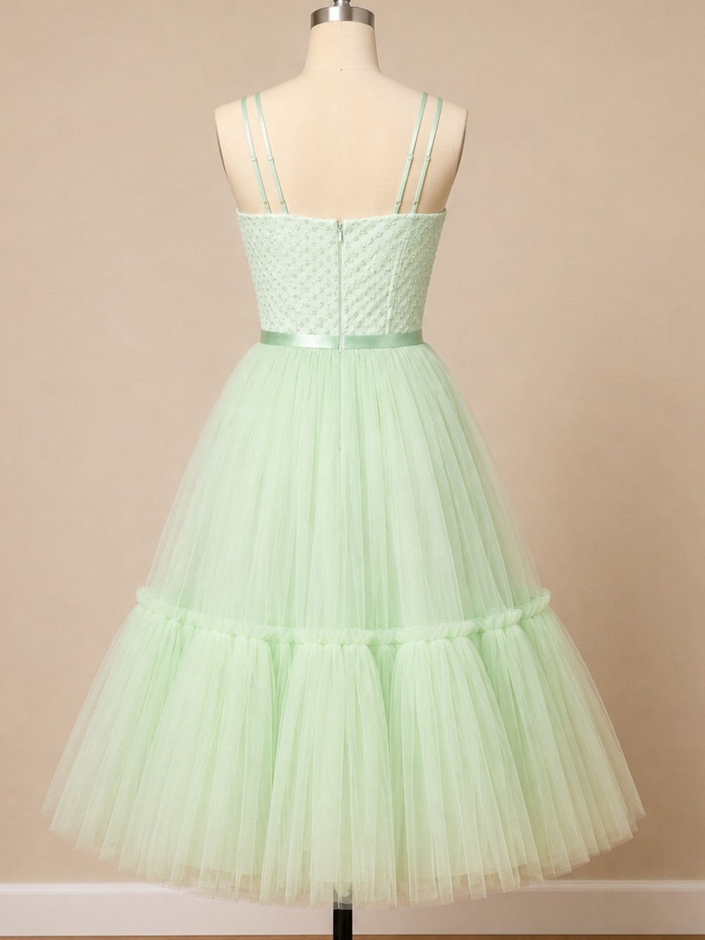 HANDMADE TIFFANYSLABEL GREEN DRESS EMBROIDERED TEXTURE TOP | TULLE | M(6-8) - Picture 6 of 10